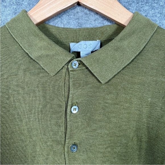 COS Polo Size Small Mens Green Silk Blend Short Sleeve Collared Button Up Top - Picture 4 of 9